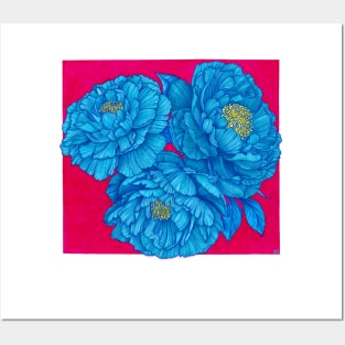 Bloom wherever you are - blue and hot pink peonies Posters and Art